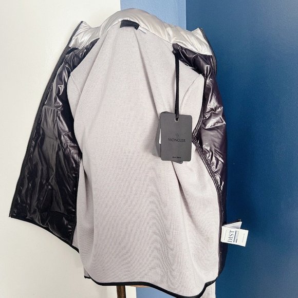 NWT Moncler Cardigan Tricot Down Wool-Blend Puffer Sweater Jacket Gray Size M - Picture 7 of 13